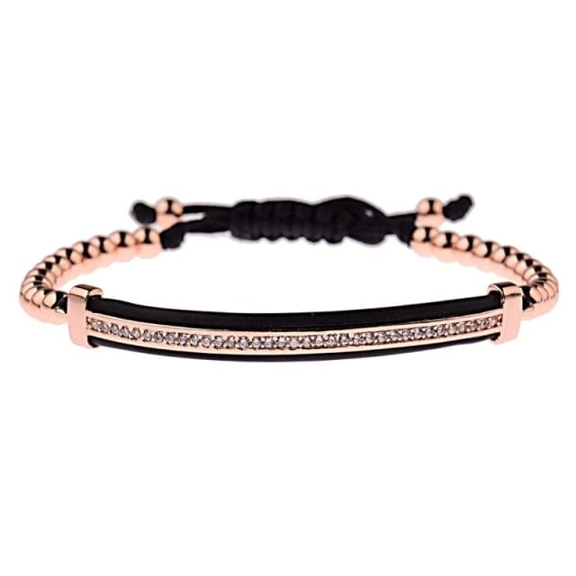 Men's Black CZ Bead Macrame Bracelet, Copper Accent Beads