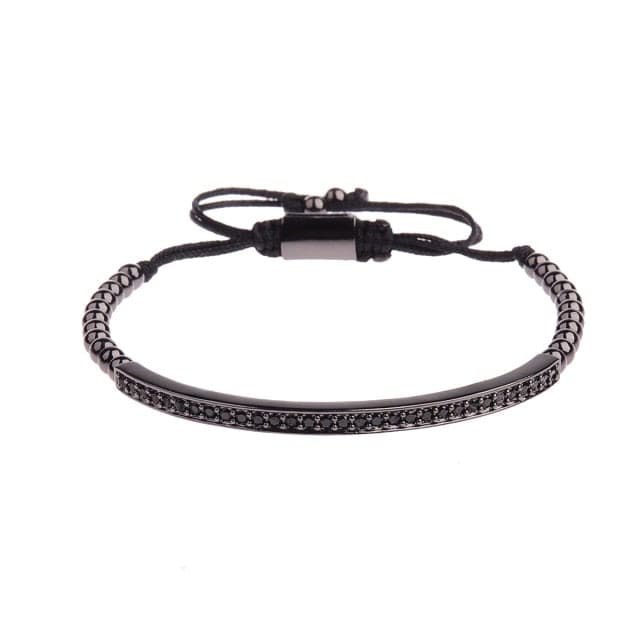 Men's Black CZ Bead Macrame Bracelet, Copper Accent Beads