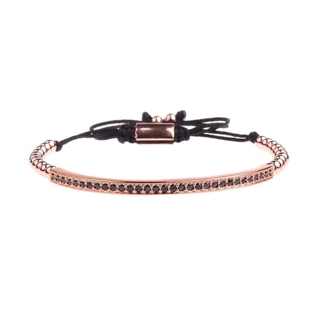 Men's Black CZ Bead Macrame Bracelet, Copper Accent Beads