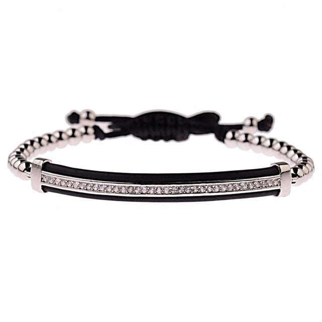 Men's Black CZ Bead Macrame Bracelet, Copper Accent Beads