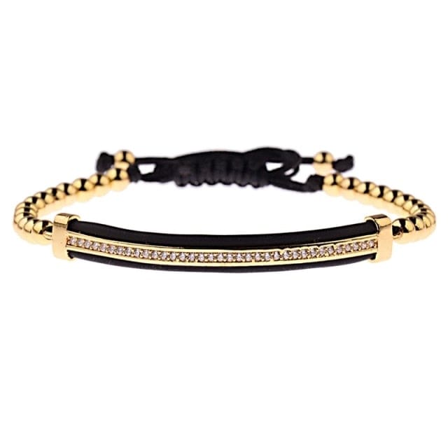 Men's Black CZ Bead Macrame Bracelet, Copper Accent Beads