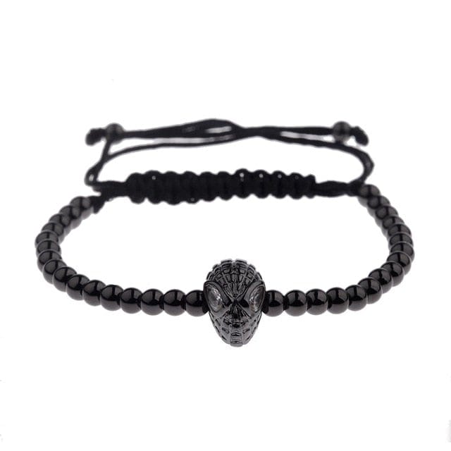 Men's Black CZ Bead Macrame Bracelet, Copper Accent Beads