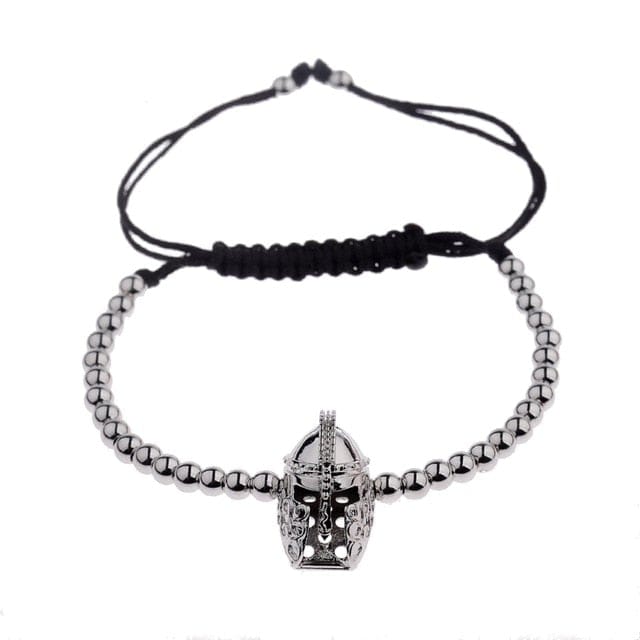 Men's Black CZ Bead Macrame Bracelet, Copper Accent Beads