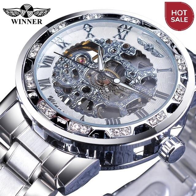Winner Transparent Fashion Diamond Luminous Gear Movement Royal Design Men Top Brand Luxury Male Mechanical Skeleton Wrist Watch