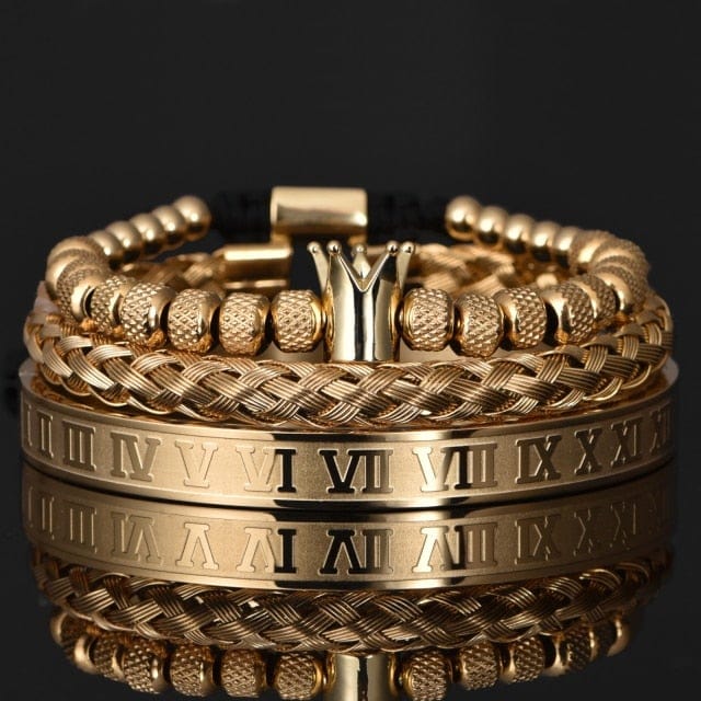 Men's Roman Crown Stainless Steel Adjustable Charm Bracelet