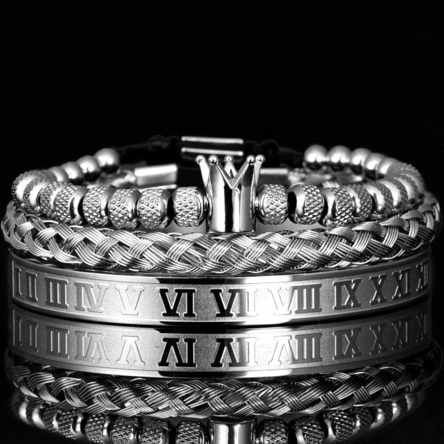 Men's Roman Crown Stainless Steel Adjustable Charm Bracelet