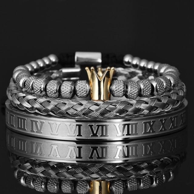 Men's Roman Crown Stainless Steel Adjustable Charm Bracelet
