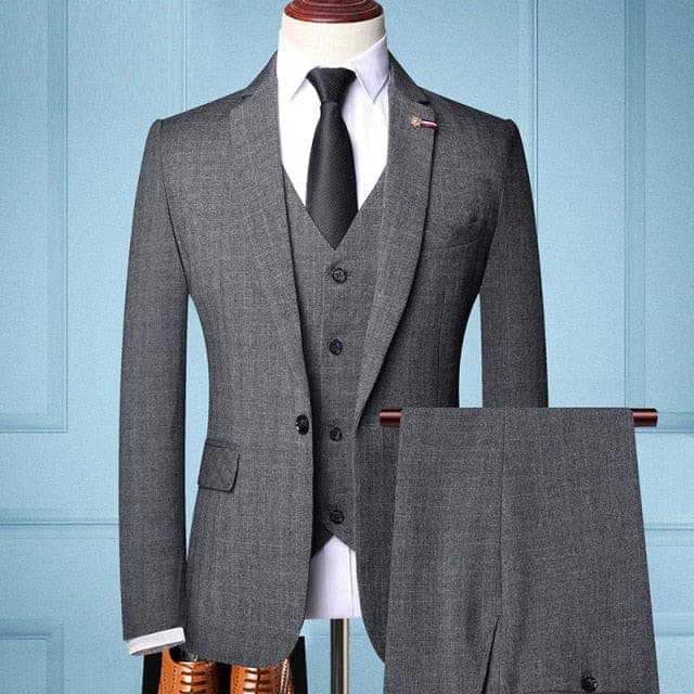 Men's Slim 3-Piece Business Suit, Gray or Brown