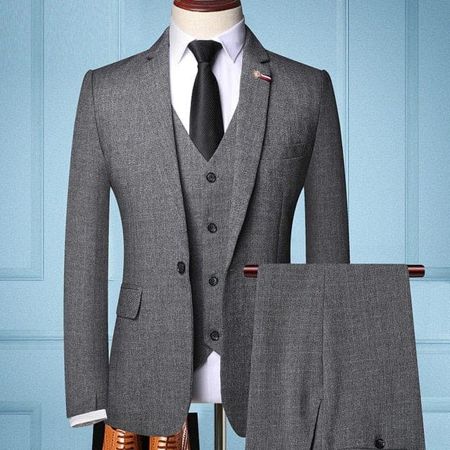 Men's Slim 3-Piece Business Suit, Gray or Brown