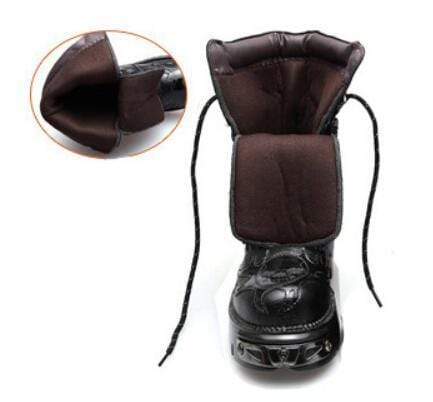 Men's Black Leather Platform Mid-Calf Combat Boots