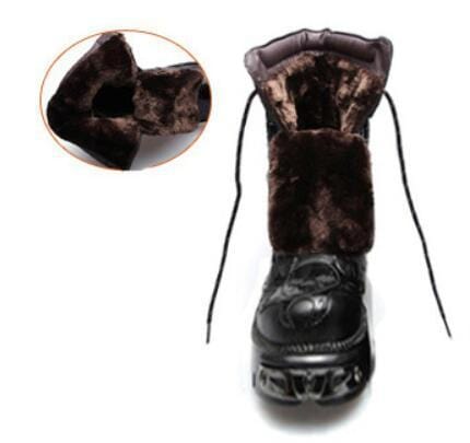 Men's Black Leather Platform Mid-Calf Combat Boots