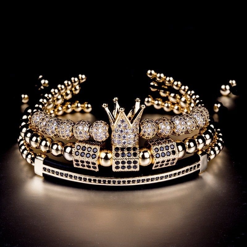 Men's 3-Piece Gold Zircon Hip Hop Bracelet Set