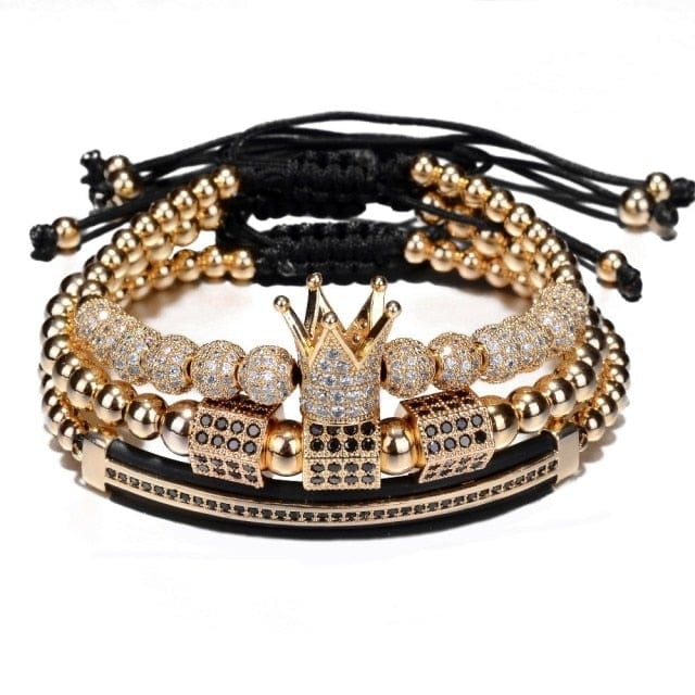 Men's 3-Piece Gold Zircon Hip Hop Bracelet Set