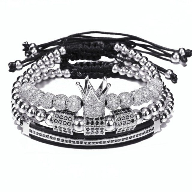 Men's 3-Piece Gold Zircon Hip Hop Bracelet Set