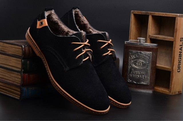 Men's Plus Size Suede Velvet-Lined Lace-Up Casual Shoes