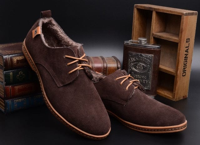 Men's Plus Size Suede Velvet-Lined Lace-Up Casual Shoes