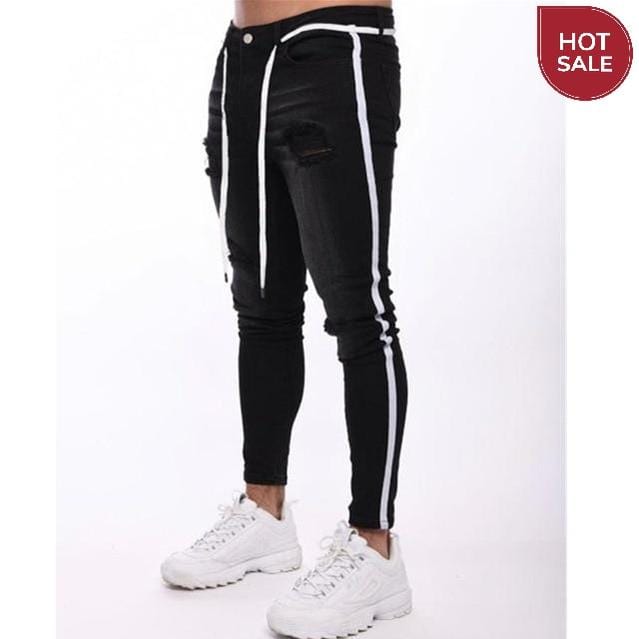 Men's Slim Distressed Jeans — Embroidered Denim