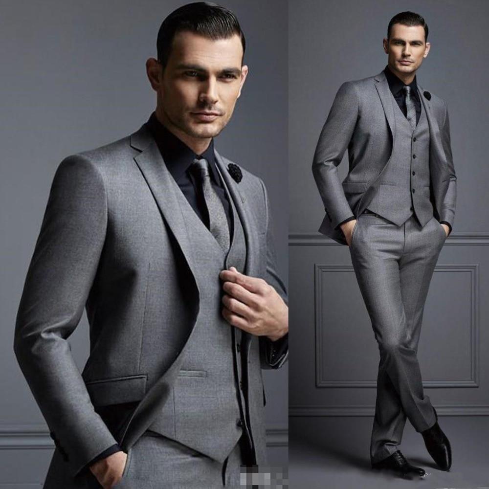 Men's Grey Slim Fit Three-Piece Wedding Tuxedo