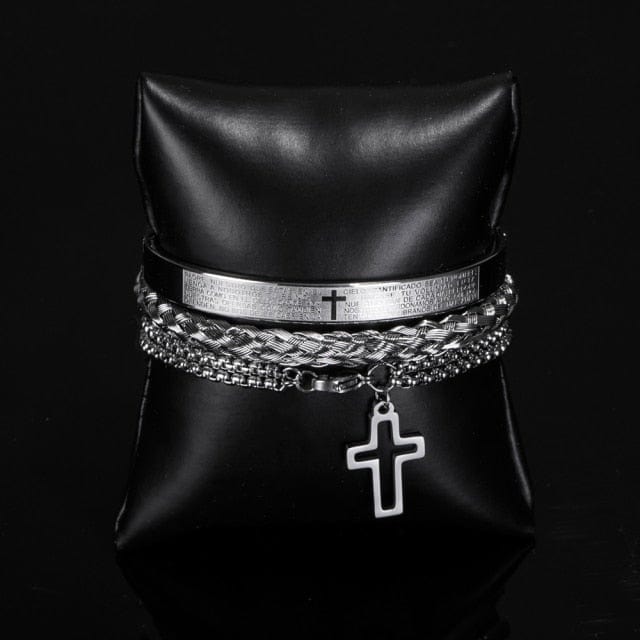 Men's Stainless Steel Cross Bracelet 3-Piece Spanish Scripture Set