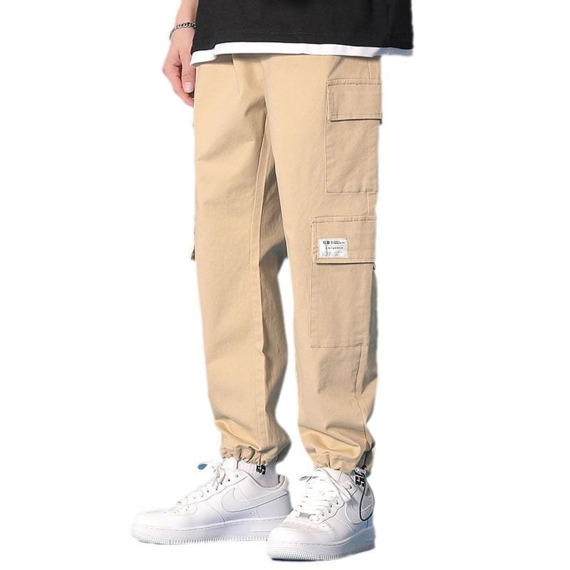 Men's Khaki Straight Leg Loose Cargo Pants