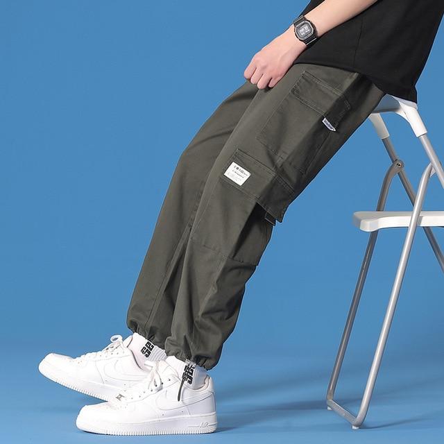 Men's Khaki Straight Leg Loose Cargo Pants