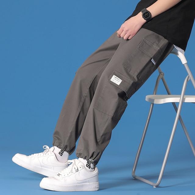 Men's Khaki Straight Leg Loose Cargo Pants