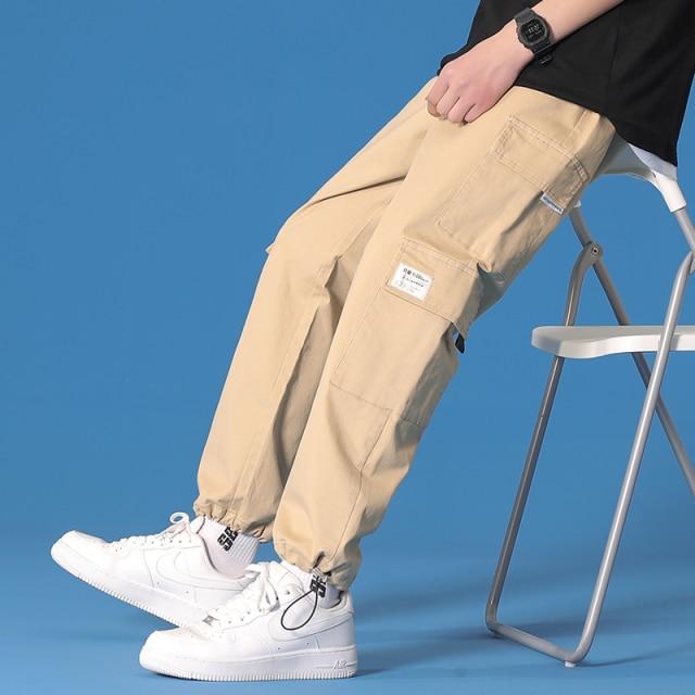 Men's Khaki Straight Leg Loose Cargo Pants