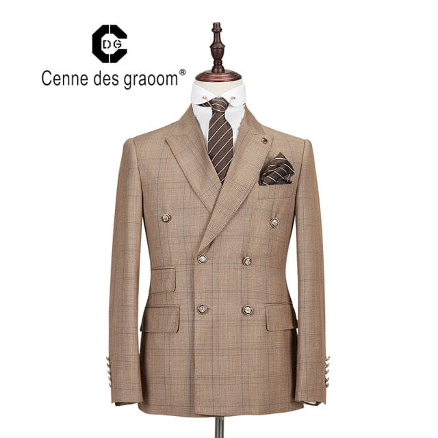 Men's Plaid Double Breasted Slim Fit Two-Piece Suit
