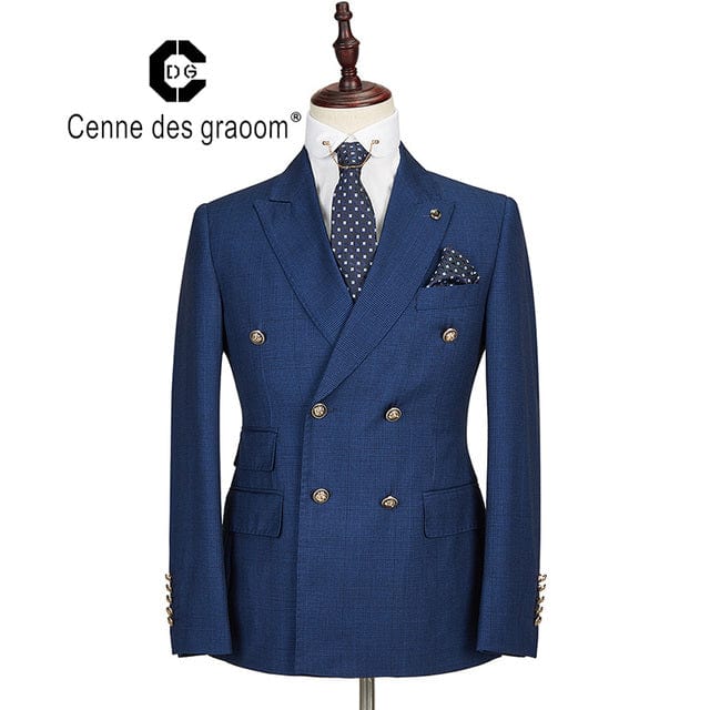 Men's Plaid Double Breasted Slim Fit Two-Piece Suit