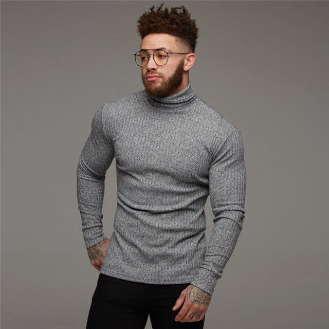 Men's Slim Fit Hooded Turtleneck Knit Pullover Sweater