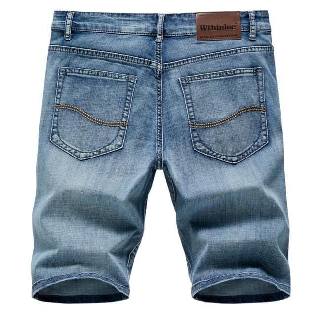 Men's classic denim shorts side view