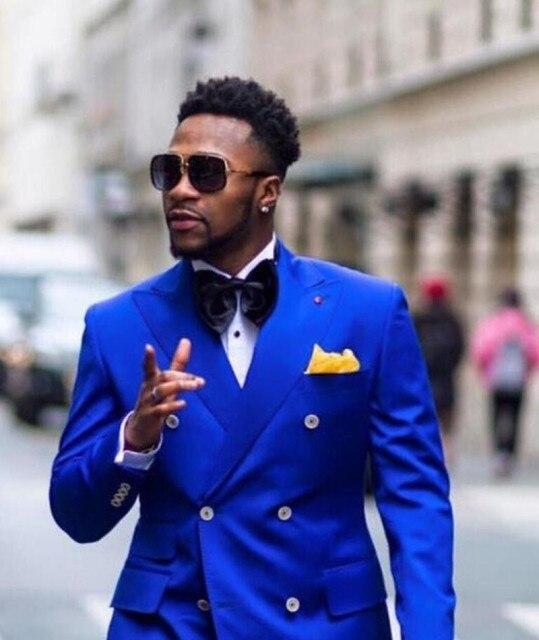 Men Black Double Breasted Wedding Groom Suit With Pants Tuxedo