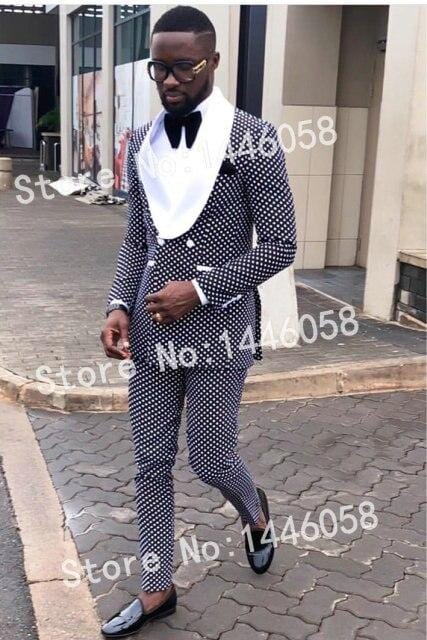 Men Black Double Breasted Wedding Groom Suit With Pants Tuxedo