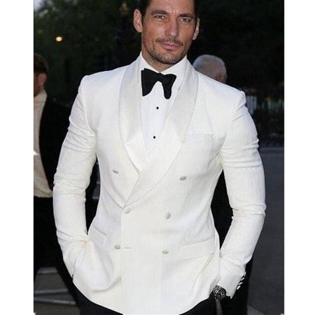 Men Black Double Breasted Wedding Groom Suit With Pants Tuxedo