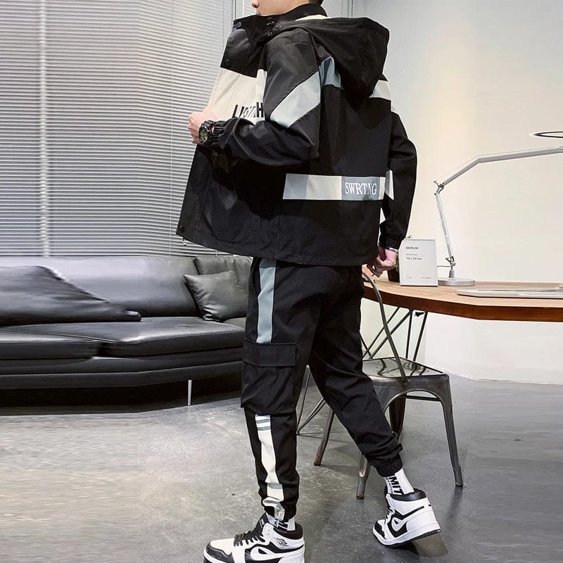 Men's Hooded Tracksuit — Patchwork Jacket & Pants Set