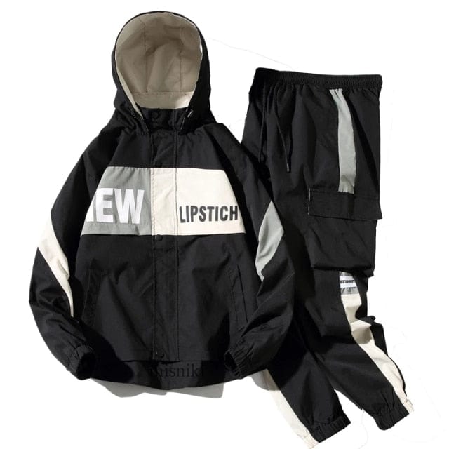 Men's Hooded Tracksuit — Patchwork Jacket & Pants Set