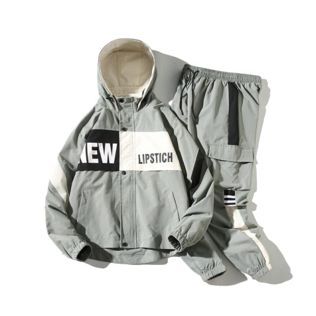 Men's Hooded Tracksuit — Patchwork Jacket & Pants Set