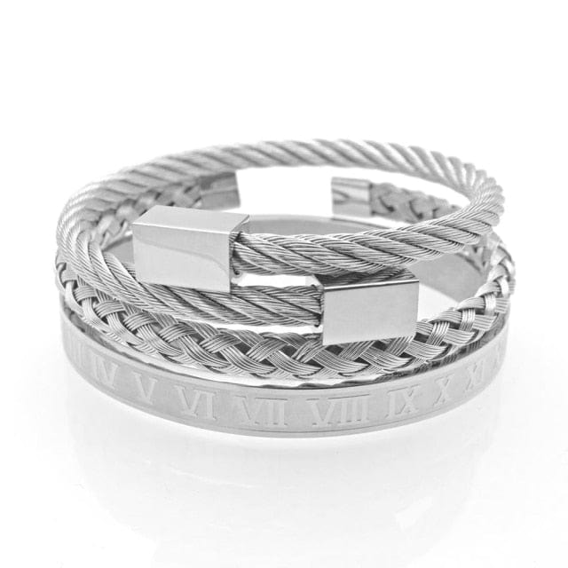 Men's Gold Stainless Steel Roman Crown 3-Piece Hip Hop Bracelet Set
