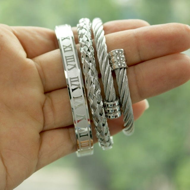 Men's Gold Stainless Steel Roman Crown 3-Piece Hip Hop Bracelet Set