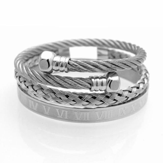 Men's Gold Stainless Steel Roman Crown 3-Piece Hip Hop Bracelet Set