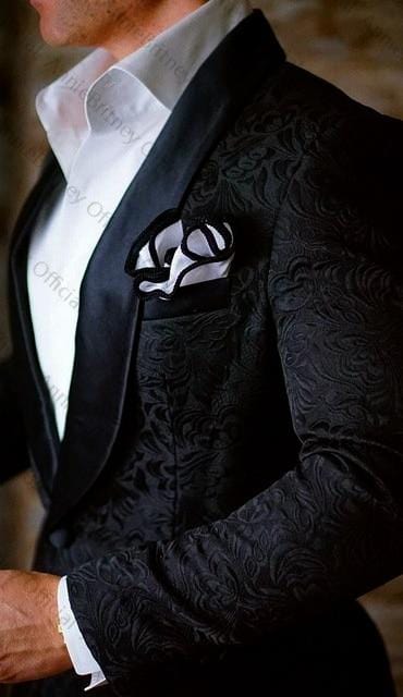 Men's White Shawl Lapel Jacquard Wedding Tuxedo