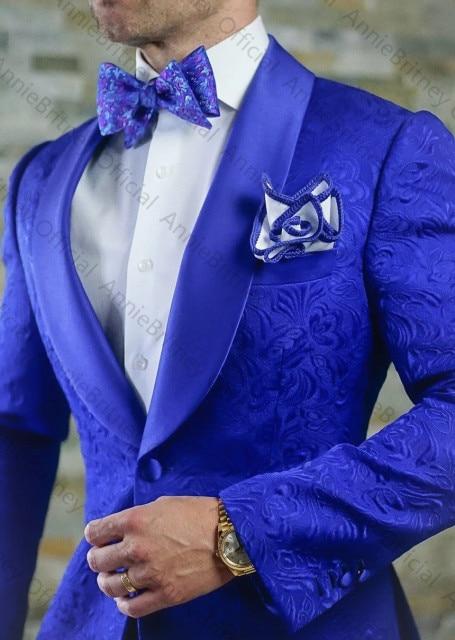 Men's White Shawl Lapel Jacquard Wedding Tuxedo