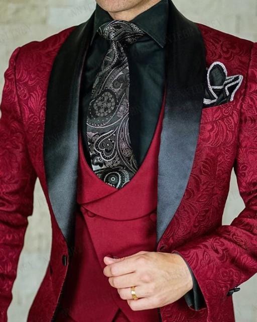 Men's White Shawl Lapel Jacquard Wedding Tuxedo