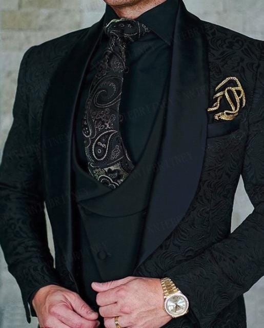Men's White Shawl Lapel Jacquard Wedding Tuxedo