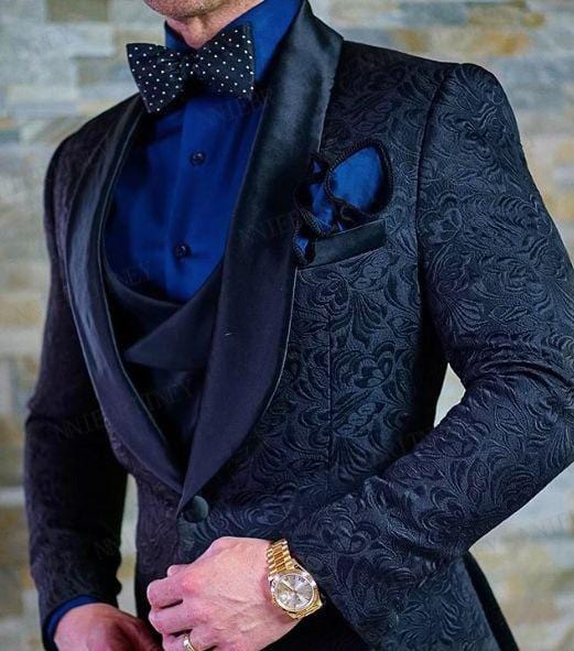 Men's White Shawl Lapel Jacquard Wedding Tuxedo