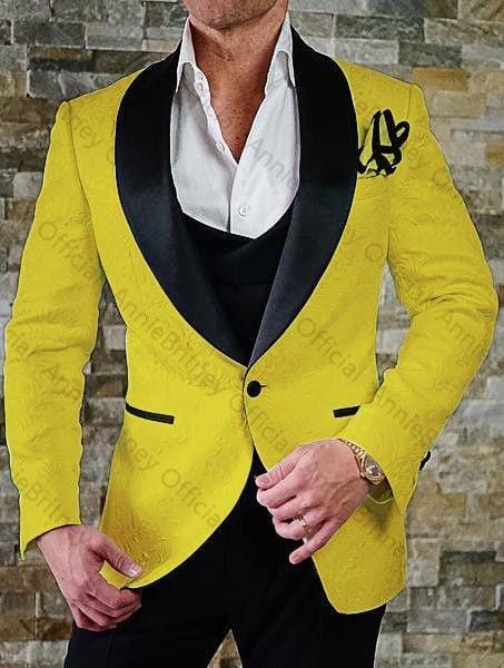 Men's White Shawl Lapel Jacquard Wedding Tuxedo