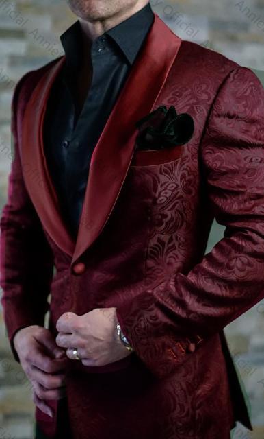 Men's White Shawl Lapel Jacquard Wedding Tuxedo
