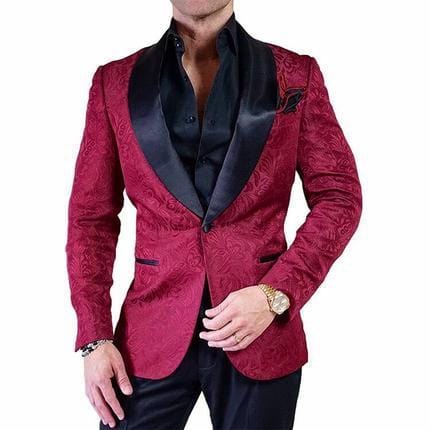 Men's White Shawl Lapel Jacquard Wedding Tuxedo