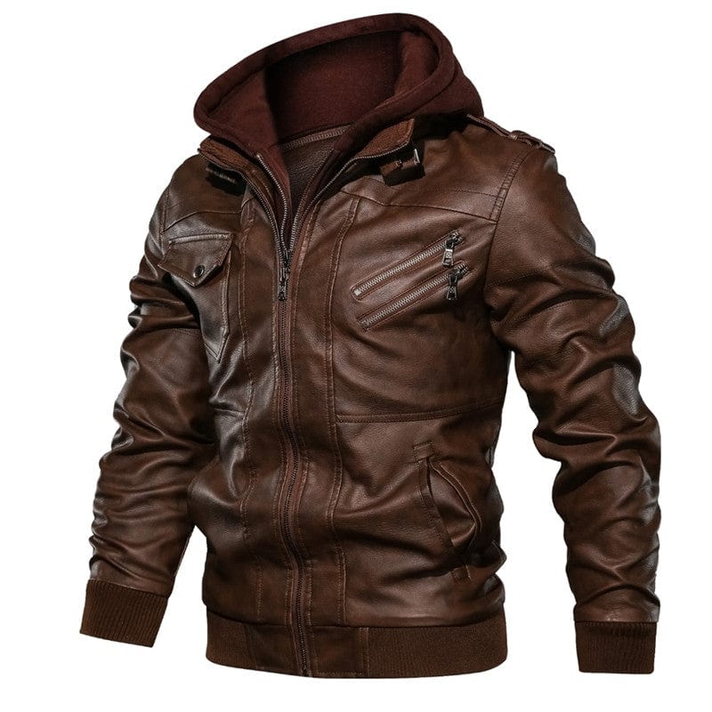 Men's PU Leather Hooded Motorcycle Baseball Jacket