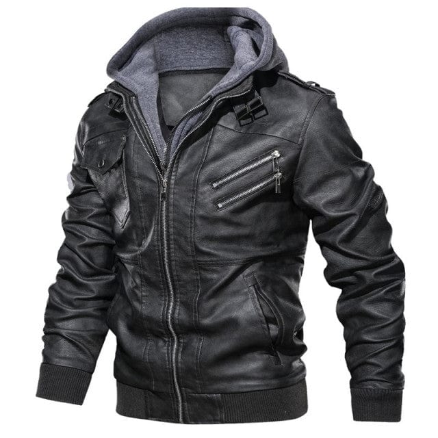 Men's PU Leather Hooded Motorcycle Baseball Jacket